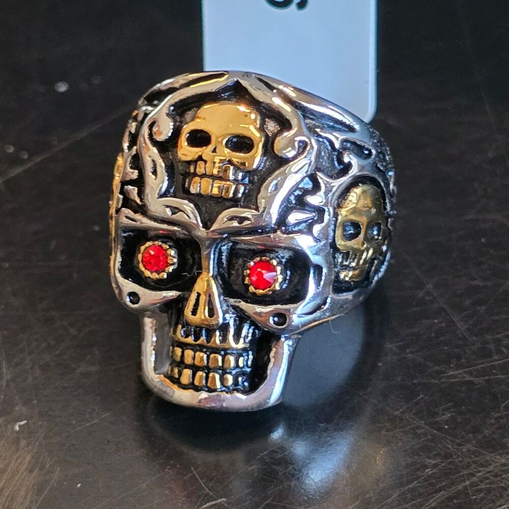 Skull Head Skeleton Biker Ring NEW Size 6 Mens Stainless Steel Punk Rock Gothic